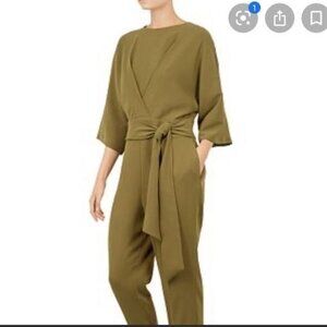 Ted Baker Hemla Kimono-Sleeve Belted Jumpsuit Khaki Army Green Sz 4 US 8/10 NWT